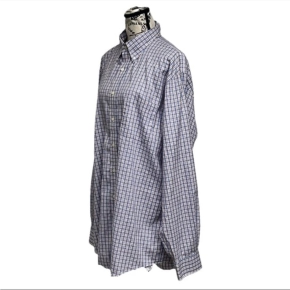 Lands End Shirt Mens 17-36 Tall Blue Check Long Sleeve Button Down Oxford Prep - Picture 2 of 9